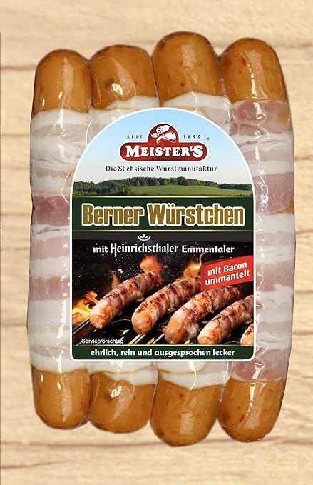MEISTER'S Grillpaket Bratwurst, Käsewurst, Rauchwurst Debrecziner, Rostbratwurst, Berner Würstchen mit Käse & Bacon Lebensmittel Paket – Bild 3
