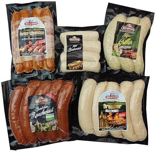 MEISTER'S Grillpaket Bratwurst, Käsewurst, Rauchwurst Debrecziner, Rostbratwurst, Berner Würstchen mit Käse & Bacon Lebensmittel Paket
