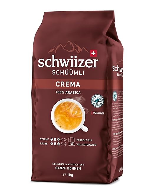 Schwiizer Schüümli Crema, 100 Prozent Arabica Kaffeebohnen, aromatisch-intensiv, für Vollautomaten, Stärke 3/5, mittlere Röstung, Rainforest Alliance-zertifiziert, 1kg – Bild 5