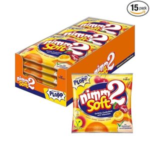 nimm2 soft Bonbons – 15 x 116 g – Gefüllte Kaubonbons in vier Sorten mit Fruchtsaft und Vitaminen – Vegane Süßigkeit