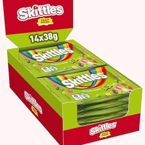 Skittles Crazy Sours, Fruchtbonbons Großpackung 14 x 38, Tüten mit Süßigkeiten, Saure Kaubonbons mit Fruchtgeschmack als Candy, Vegane Snacks (532g)